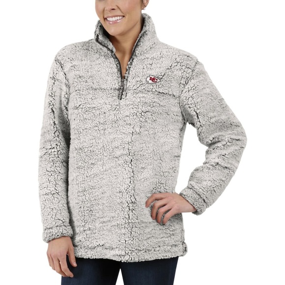 Kansas City Chiefs Women's Gray Sherpa Quarter-Zip Pullover Jacket NFL M - Picture 1 of 11